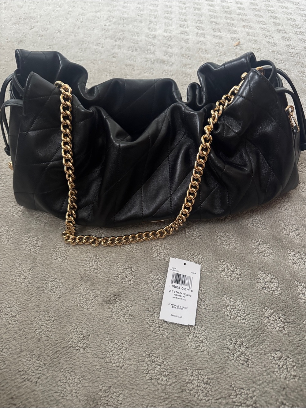 Coach Black Quilted Shoulder Bag with Gold Chain